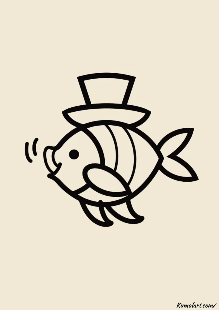 easy cute top hat fish drawing ideas