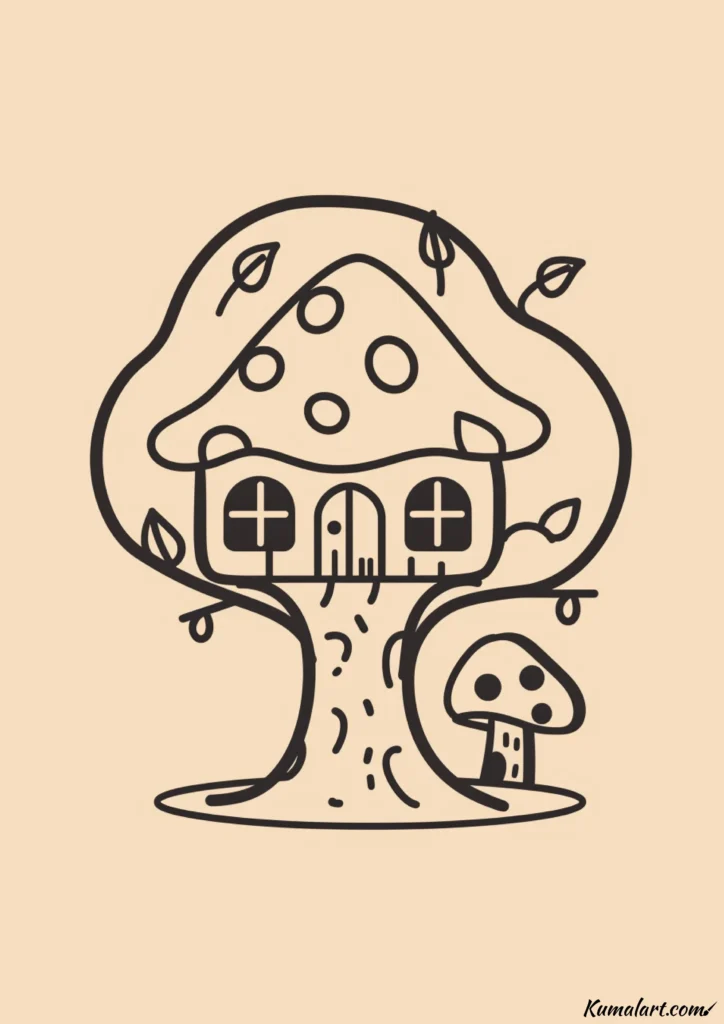 easy cute mushroom house on tree drawing ideas