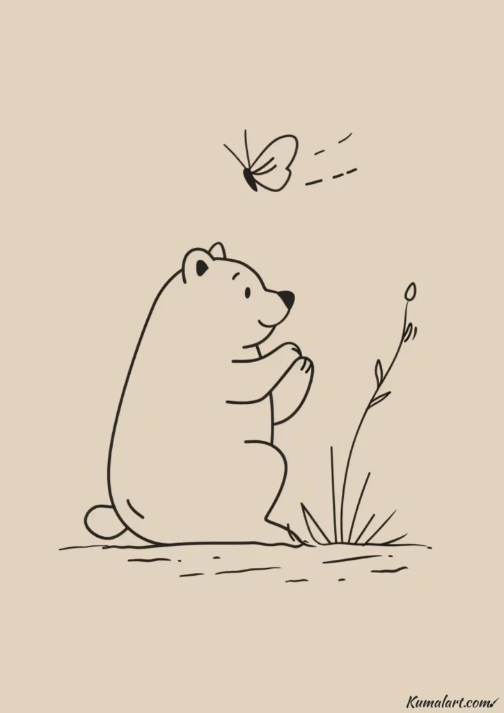 easy cute bear with butterfly drawing ideas