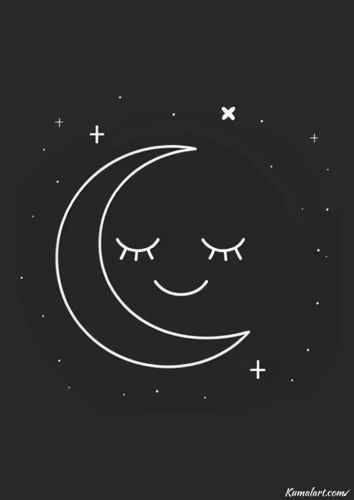 easy cute smiling crescent moon drawing ideas