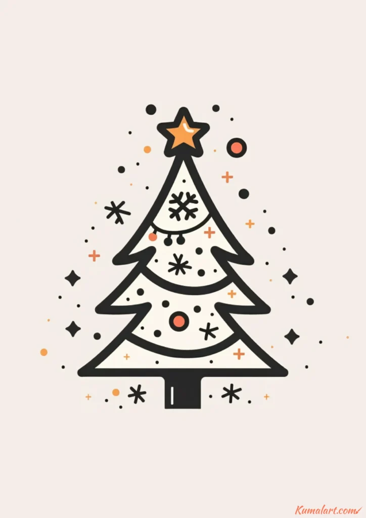 easy cute snowflake-adorned tree drawing ideas