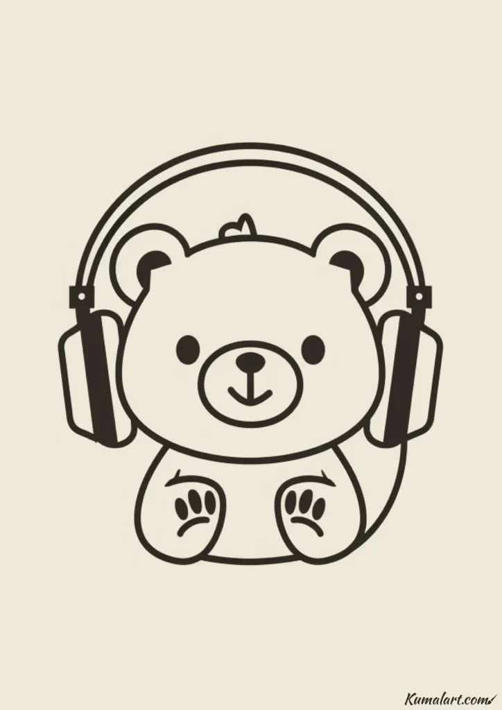 easy cute bear with headphones drawing ideas