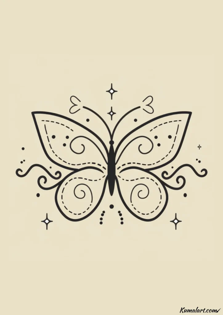 easy cute butterfly with swirls and dots drawing ideas