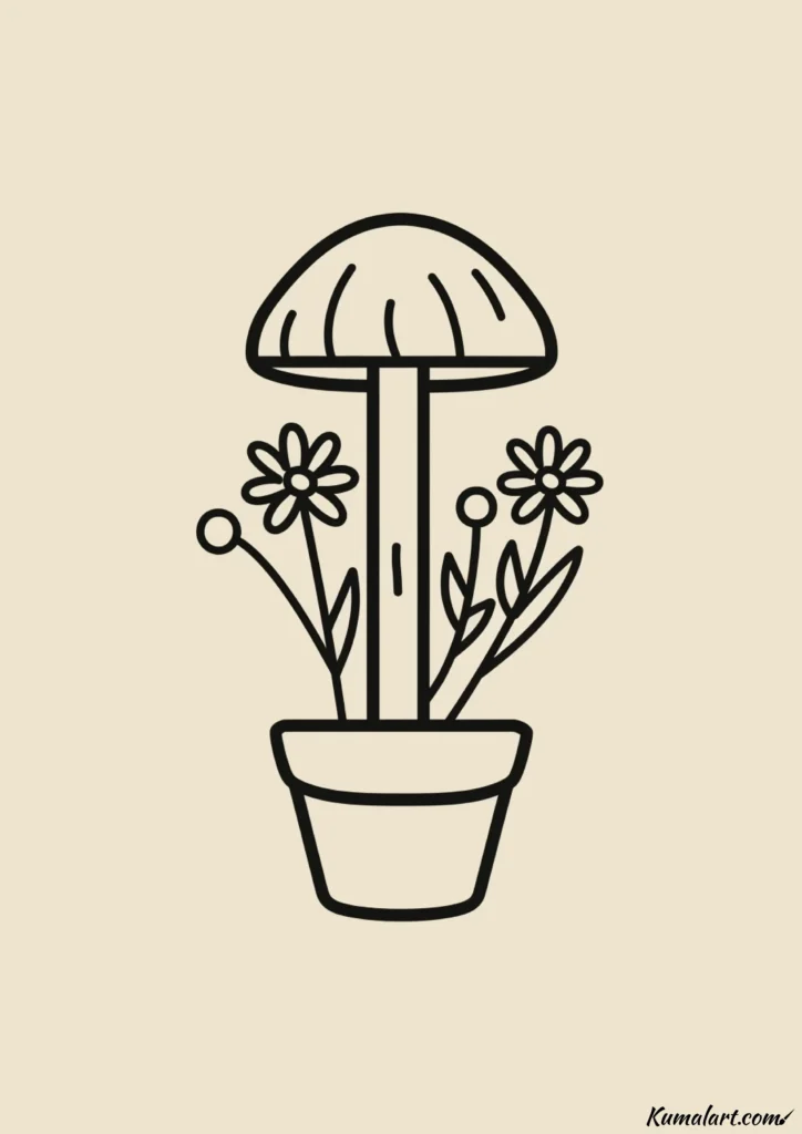 easy cute mushroom flower pot drawing ideas