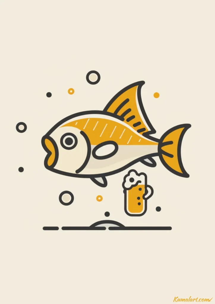 easy cute beer-drinking fish drawing ideas