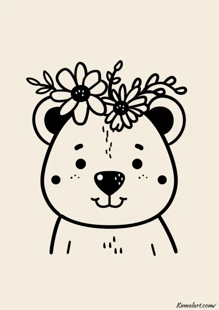 easy cute bear with flower crown drawing ideas
