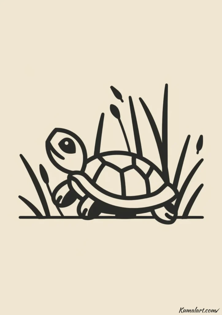 easy cute turtle in grass drawing ideas