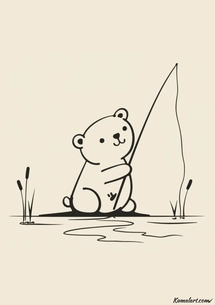easy cute fishing bear drawing ideas