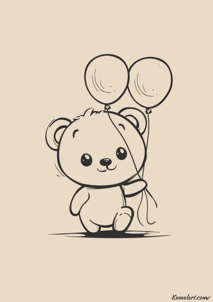 easy cute bear with balloons drawing ideas