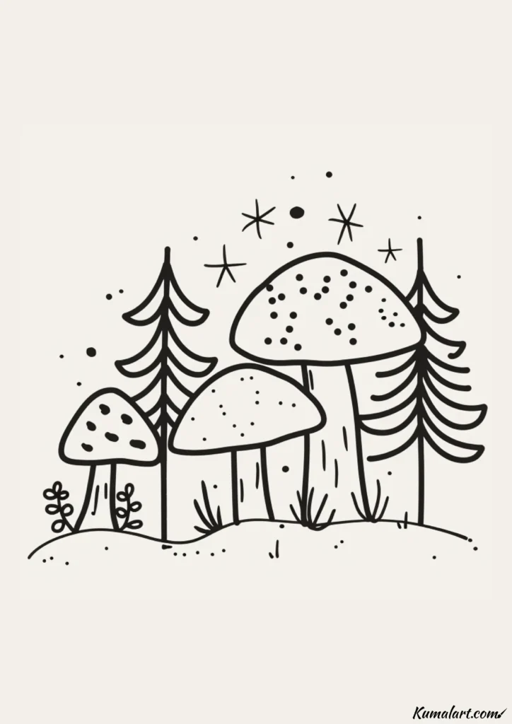 easy cute mushroom landscape drawing ideas
